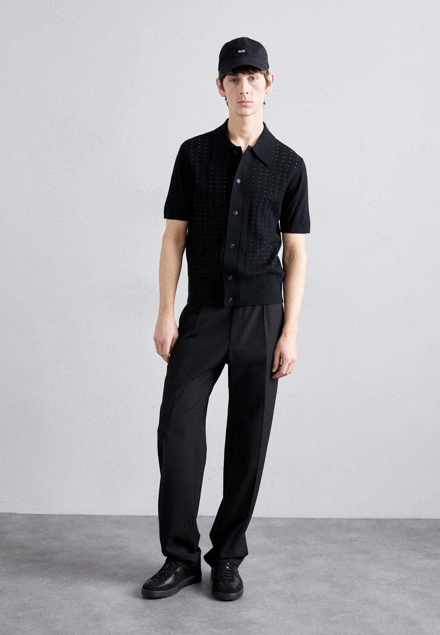 Ribbed Cotton Polo Shirt - Black