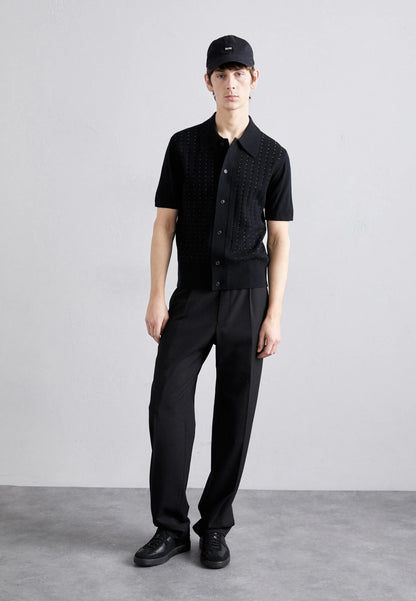 Ribbed Cotton Polo Shirt - Black