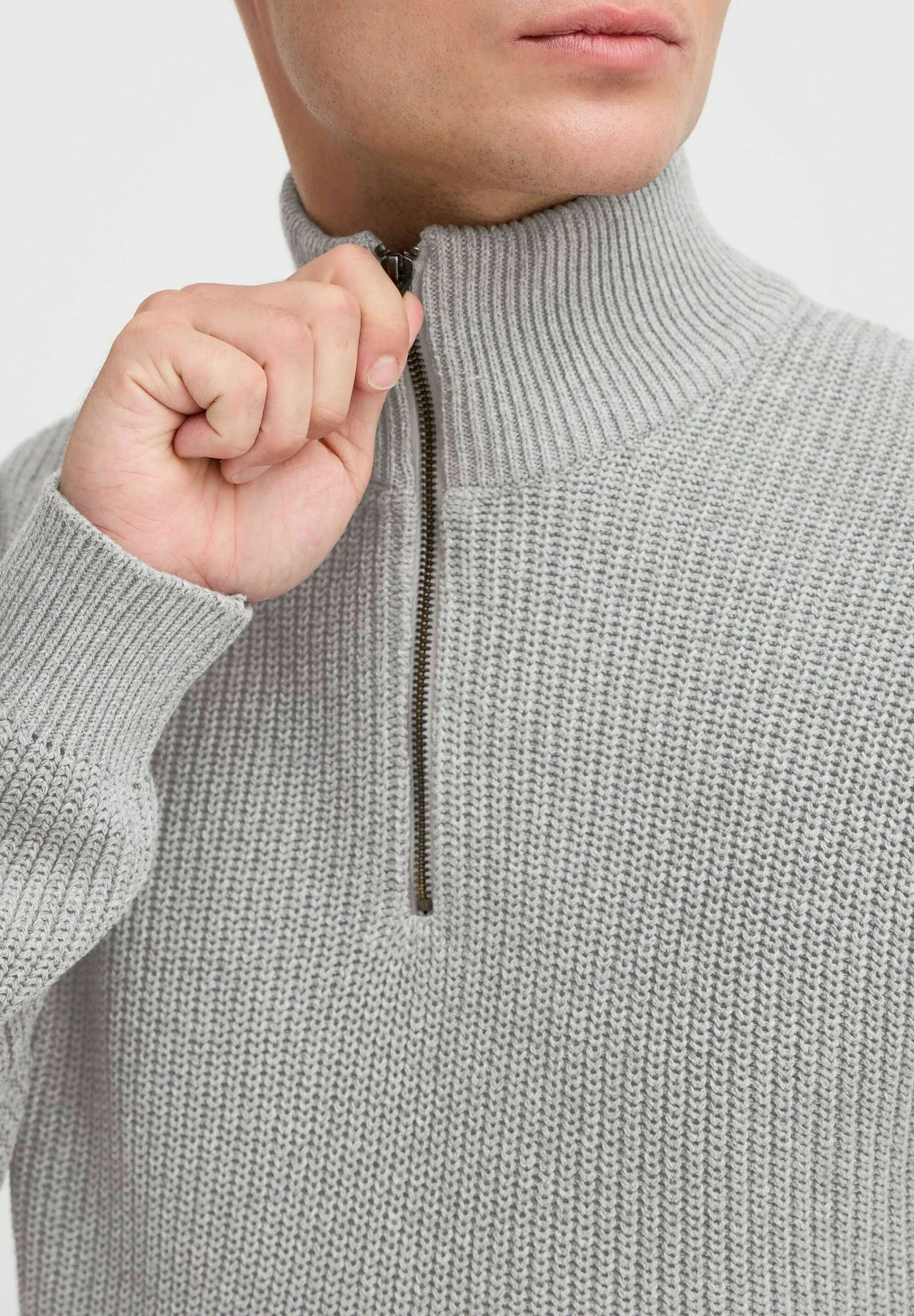 Men's Troyer Neck Jumper with Zipper - Grey