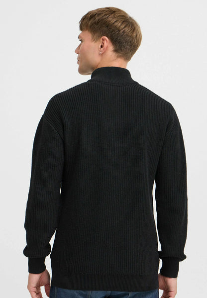 Men's High Neck Jumper with Front Zip - Black