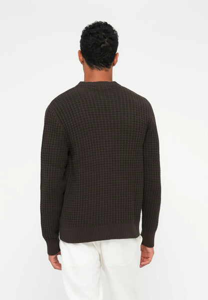 Men's Textured Round Neck Jumper - Brown