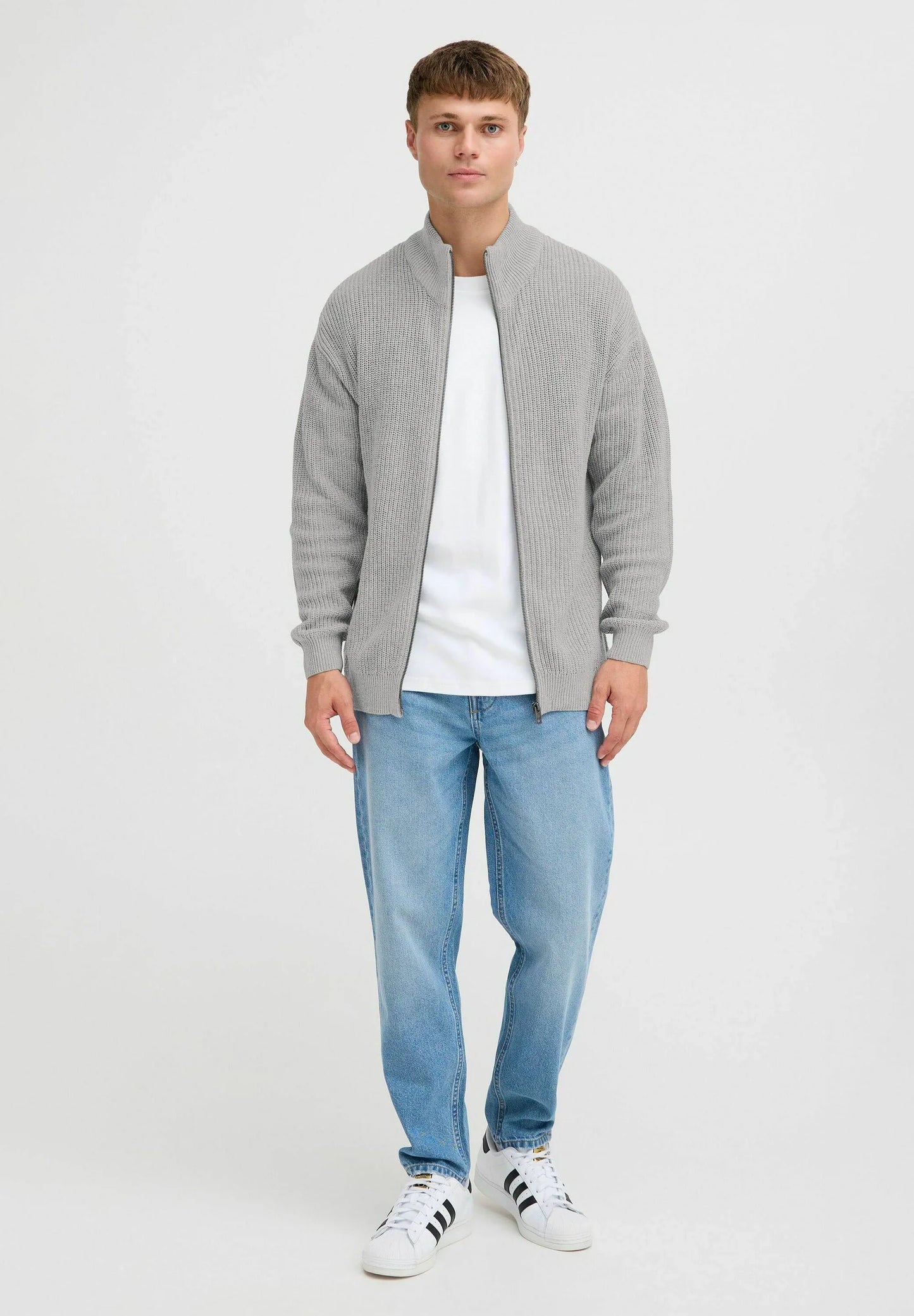 Men's High Neck Zip-Up Jumper - Grey