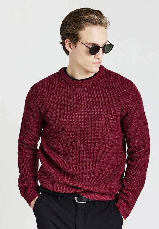 Men's Round Neck Acrylic Blend Jumper - Red
