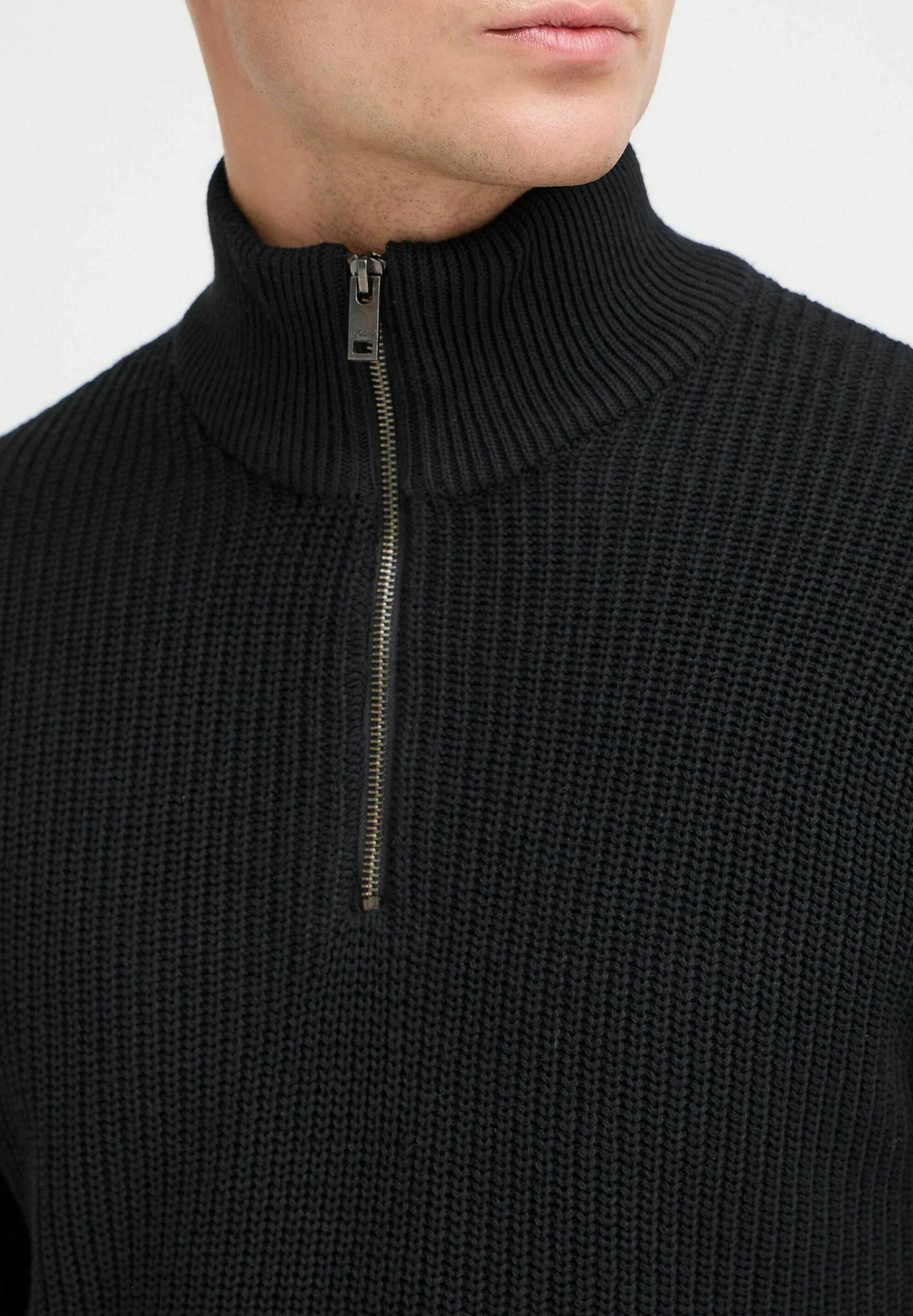 Men's Troyer Neck Jumper with Zip - Black
