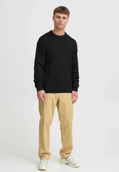 Textured Jumper with Round Neck - Black