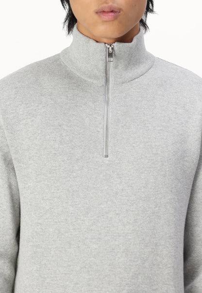 Textured Comfort Jumper with High Neck and Zip - Grey