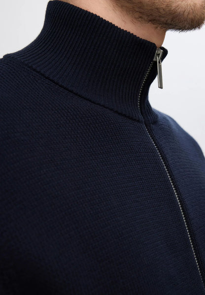 Comfort Cardigan with High Neck and Zip - Navy Blue