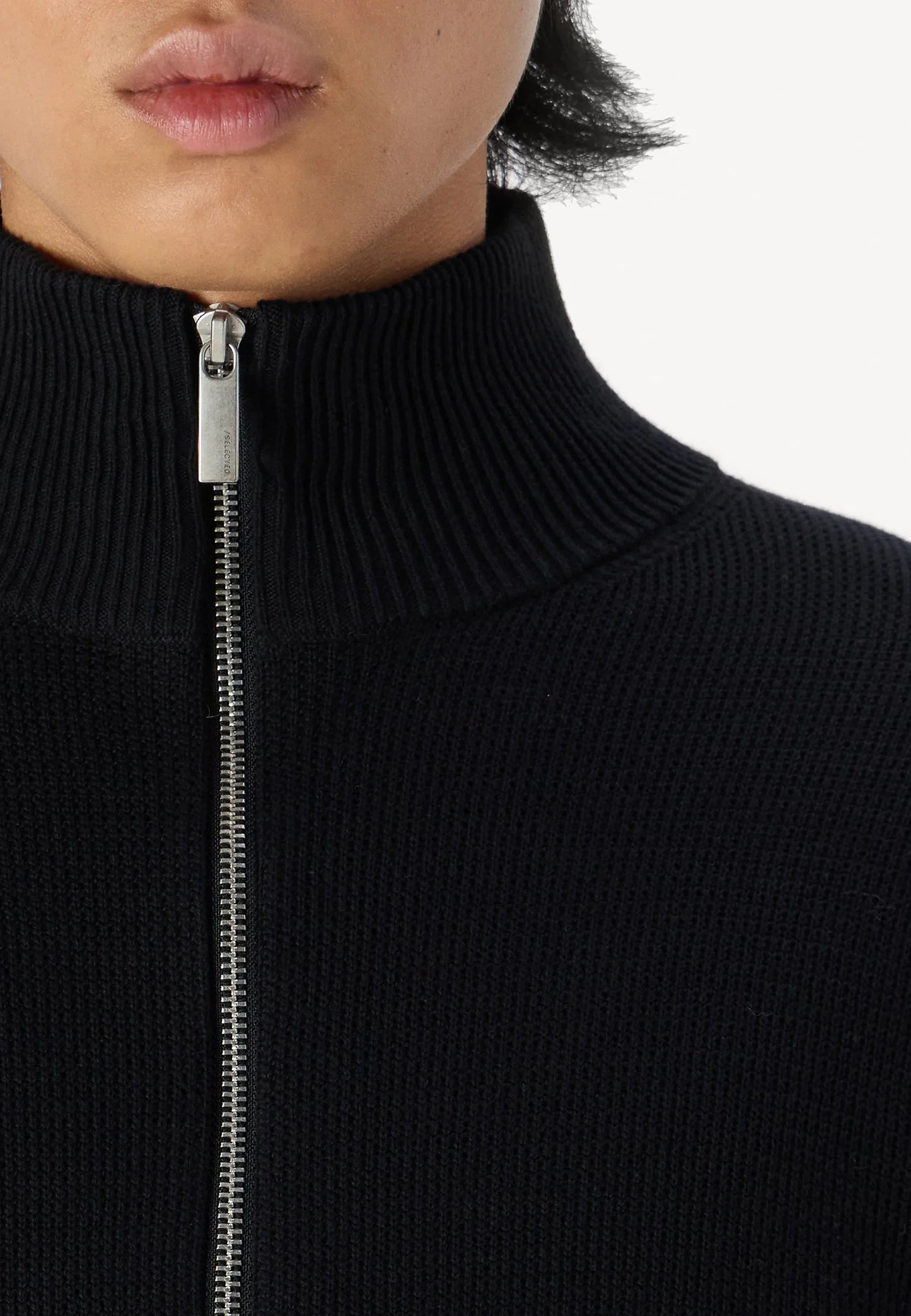 Comfort Cardigan with High Neck and Zip - Black