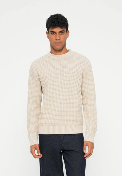 Textured Men's Round Neck Jumper - Off White