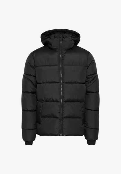 Ultra-Light Puffer Jacket with Hood - Black