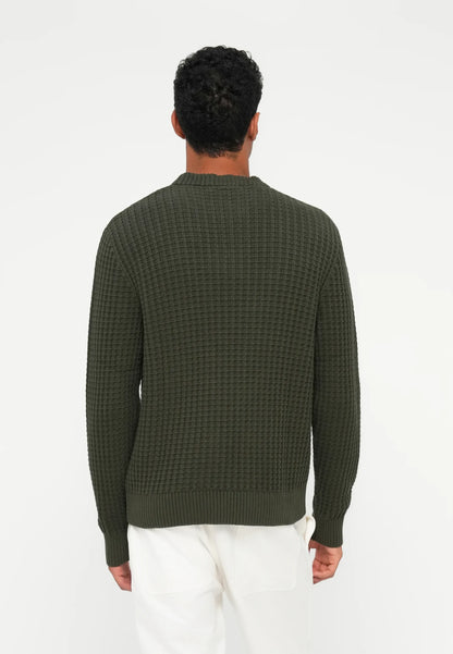 Textured Men's Round Neck Jumper - Green