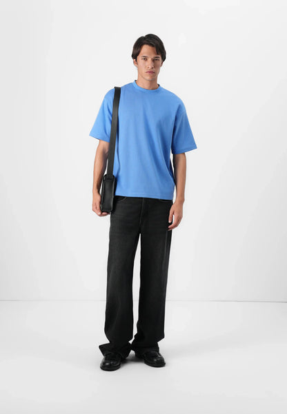 Men's Basic Oversized Round Neck T-Shirt - Blue