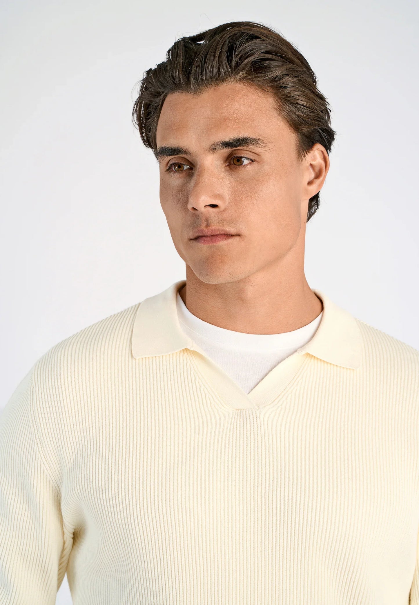 Men's Textured Long Sleeve Polo Shirt - Off White