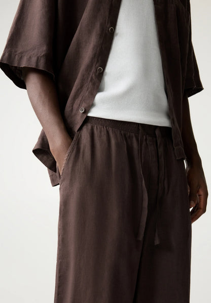 Linen Blend Trousers - Brown