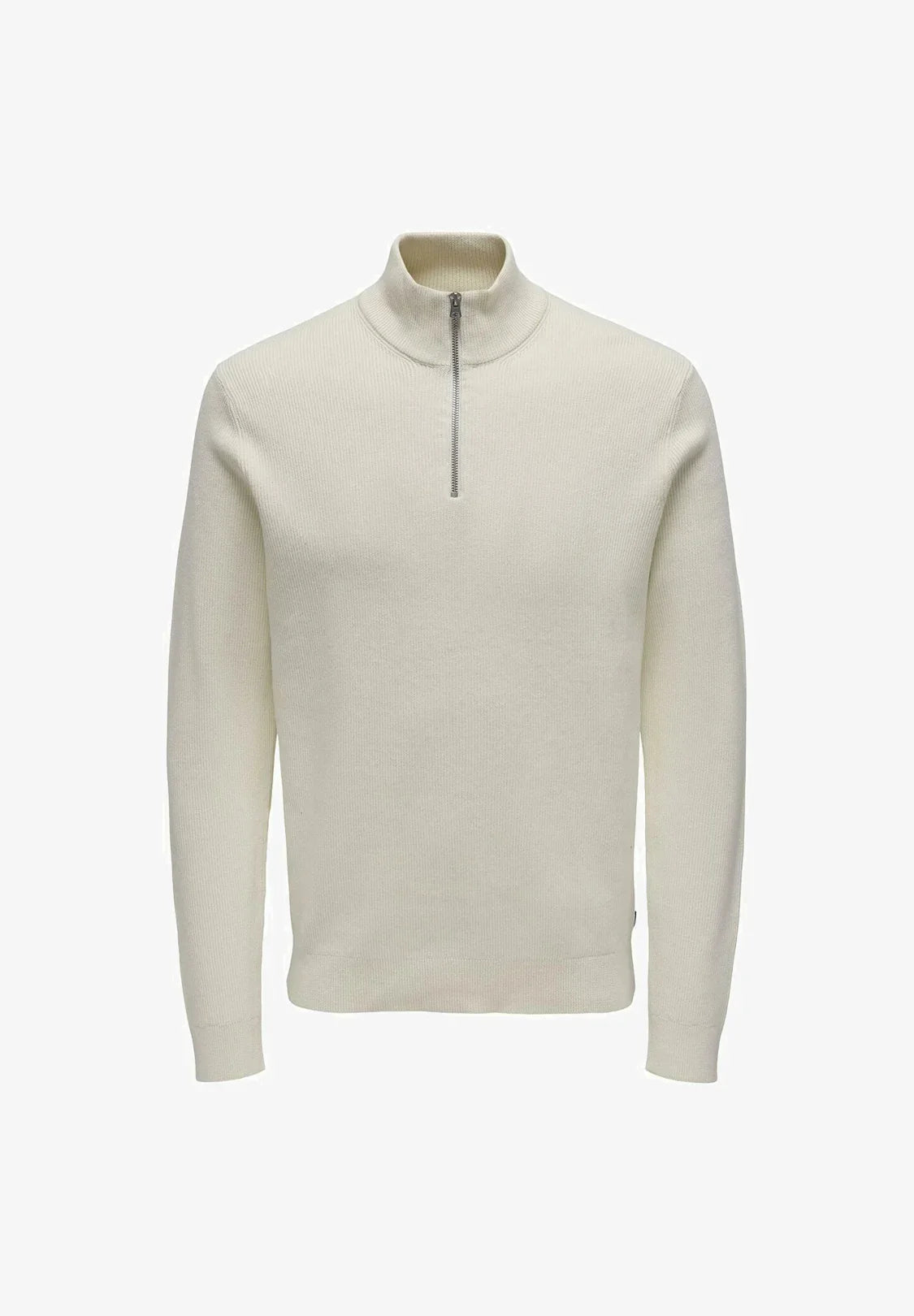 Textured Comfort Jumper with High Neck and Zip - Beige