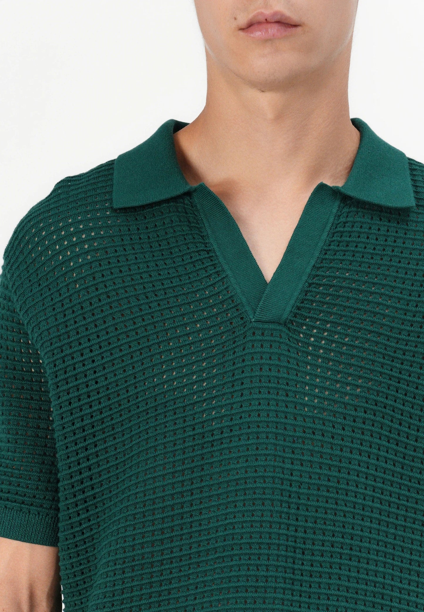 Polo Collar Knit Texture Shirt - Green