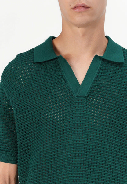Polo Collar Knit Texture Shirt - Green