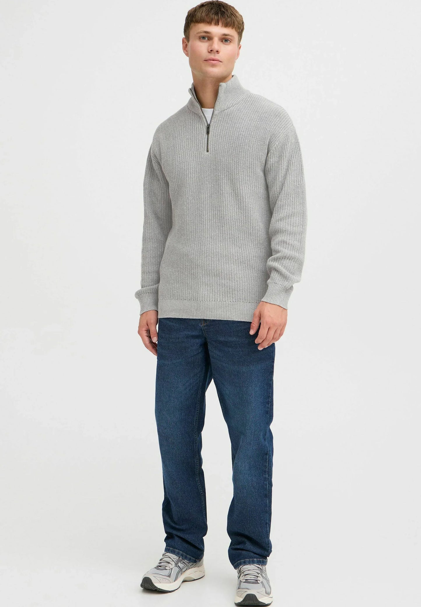 Men's Troyer Neck Jumper with Zipper - Grey
