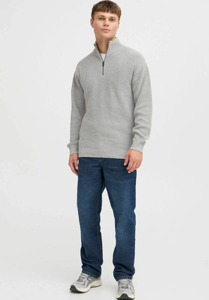 Men's Troyer Neck Jumper with Zipper - Grey