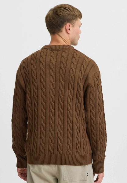 Textured Jumper with Round Neck - Brown
