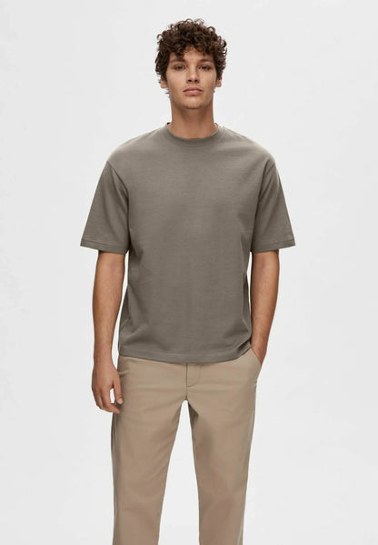 Men's Oversized Basic Round Neck T-Shirt - Brown