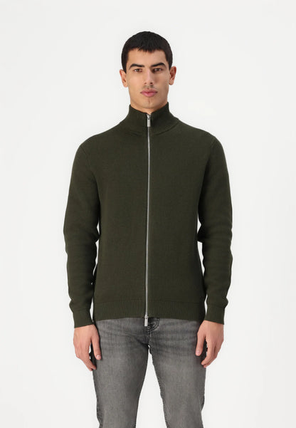 Comfort Cardigan with High Neck and Zipper - Military Green