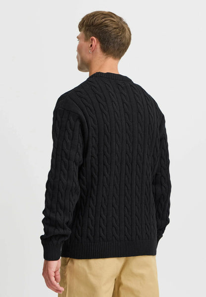 Textured Jumper with Round Neck - Black