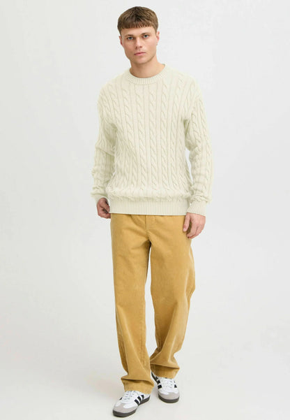 Textured Jumper with Round Neck - Beige