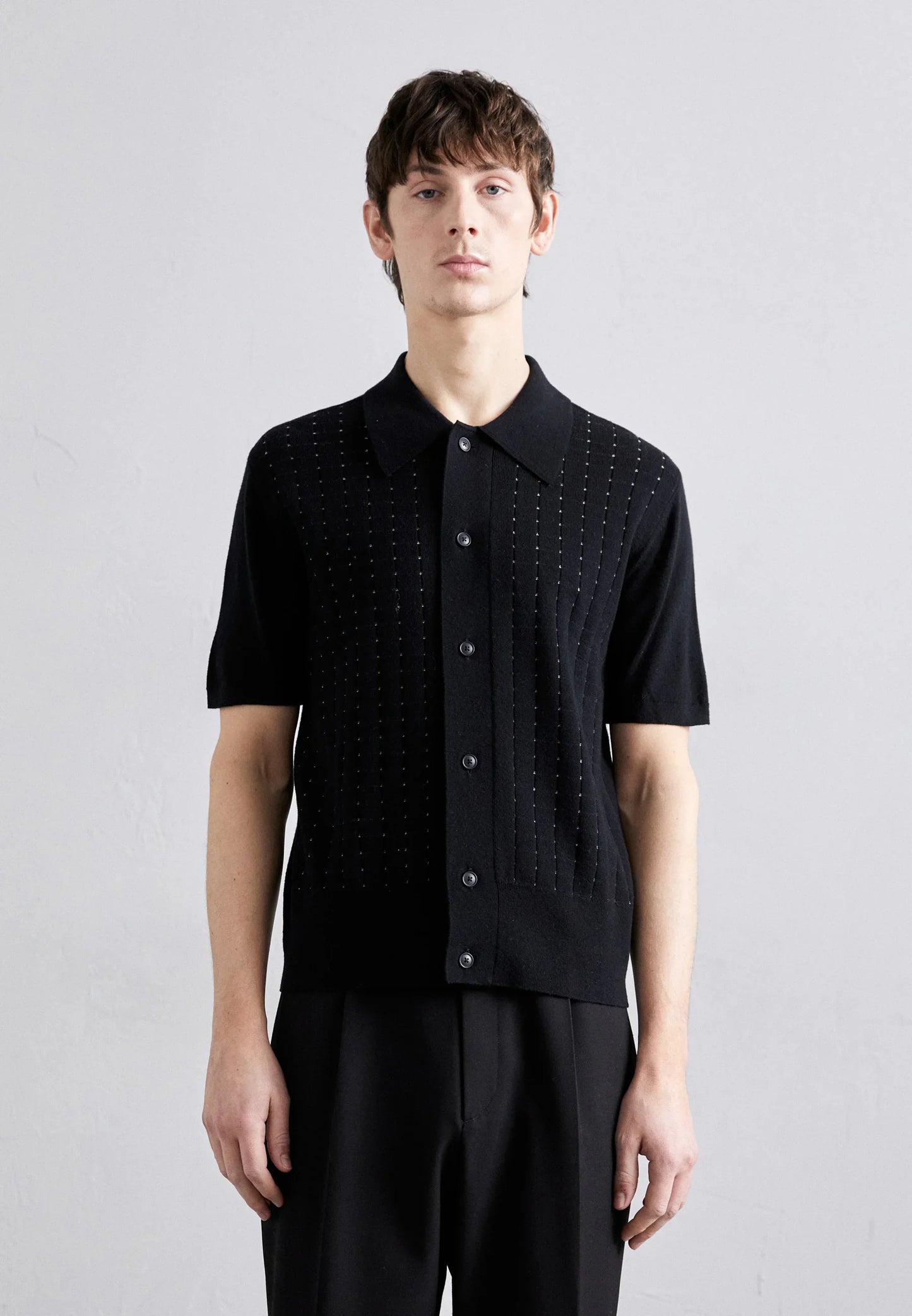 Ribbed Cotton Polo Shirt - Black