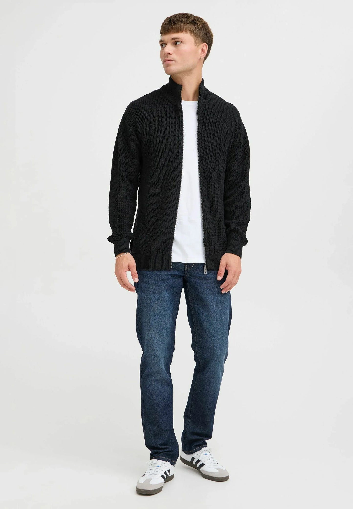 Men's High Neck Jumper with Front Zip - Black