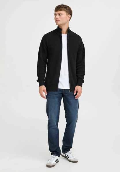 Men's High Neck Jumper with Front Zip - Black