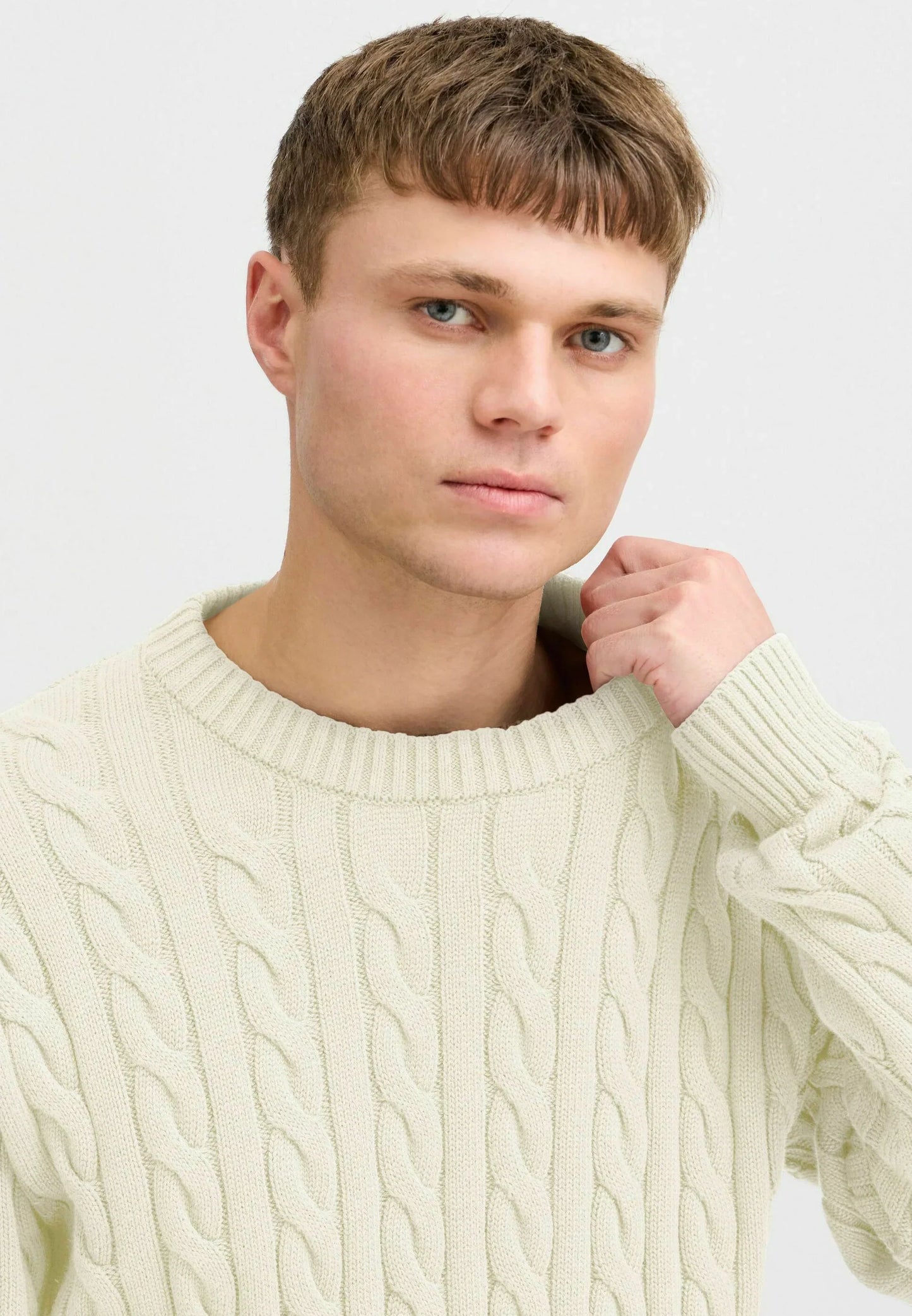 Textured Jumper with Round Neck - Beige