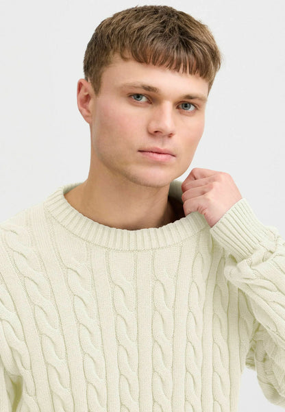 Textured Jumper with Round Neck - Beige