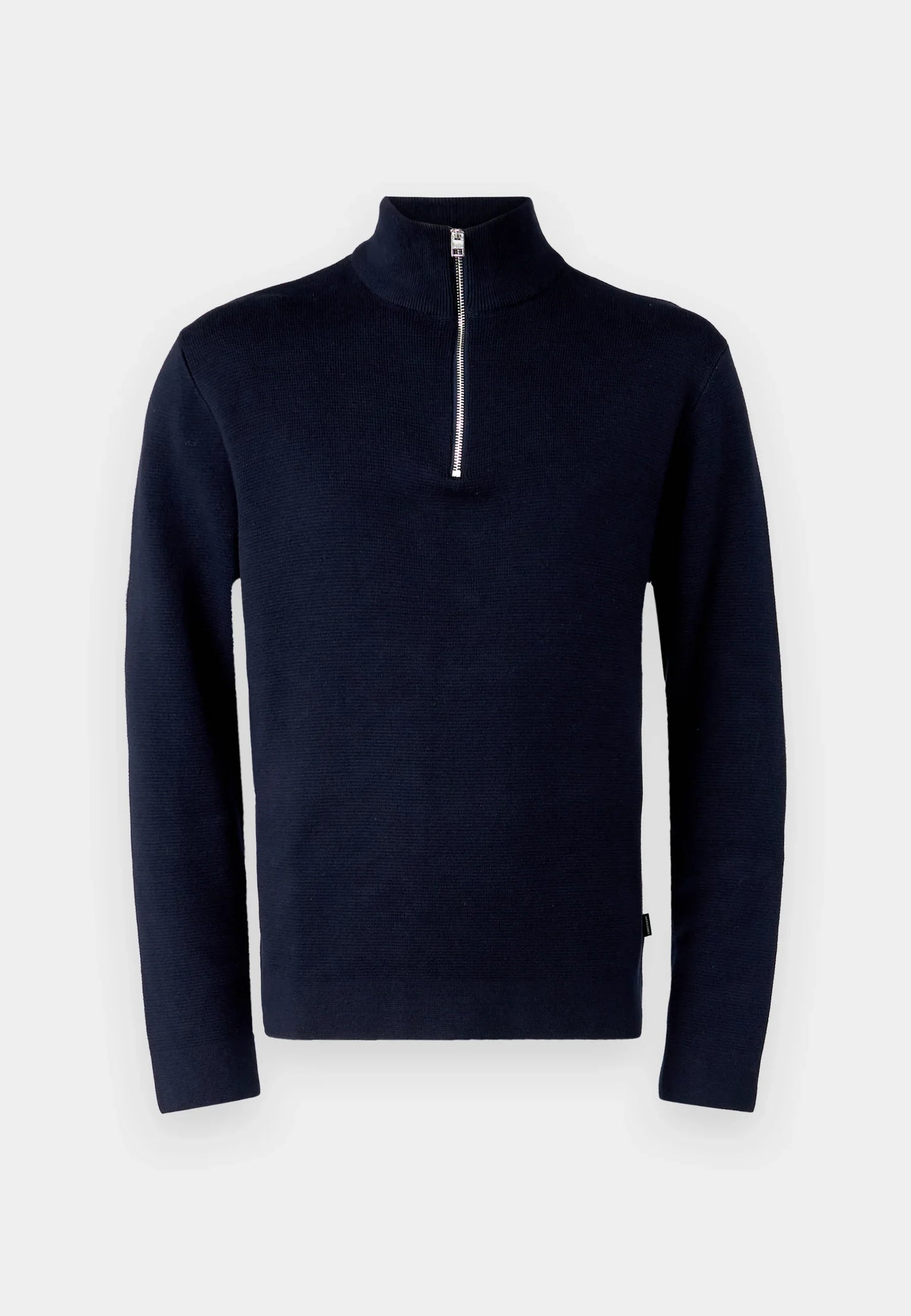 Textured Comfort Jumper with High Neck and Zipper - Navy Blue