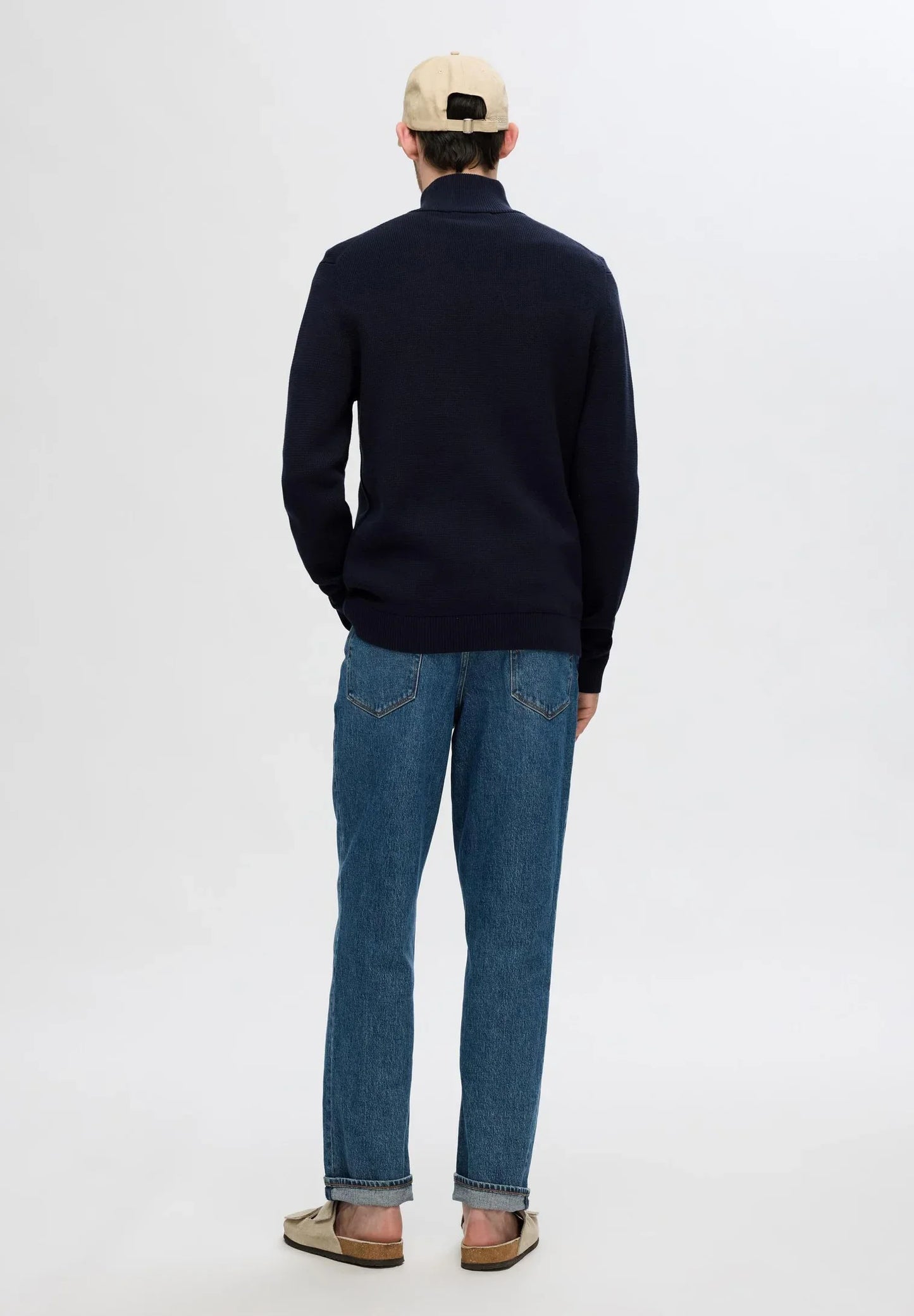 Comfort Cardigan with High Neck and Zip - Navy Blue