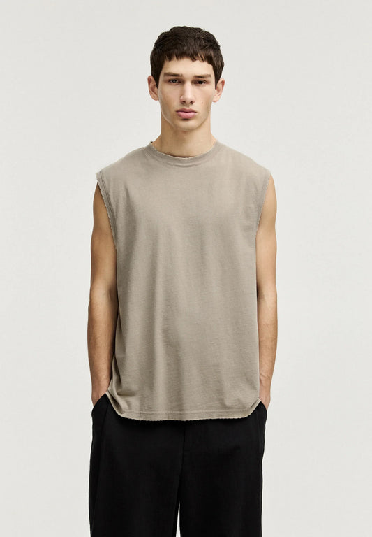 Basic Round Neck Vest - Beige