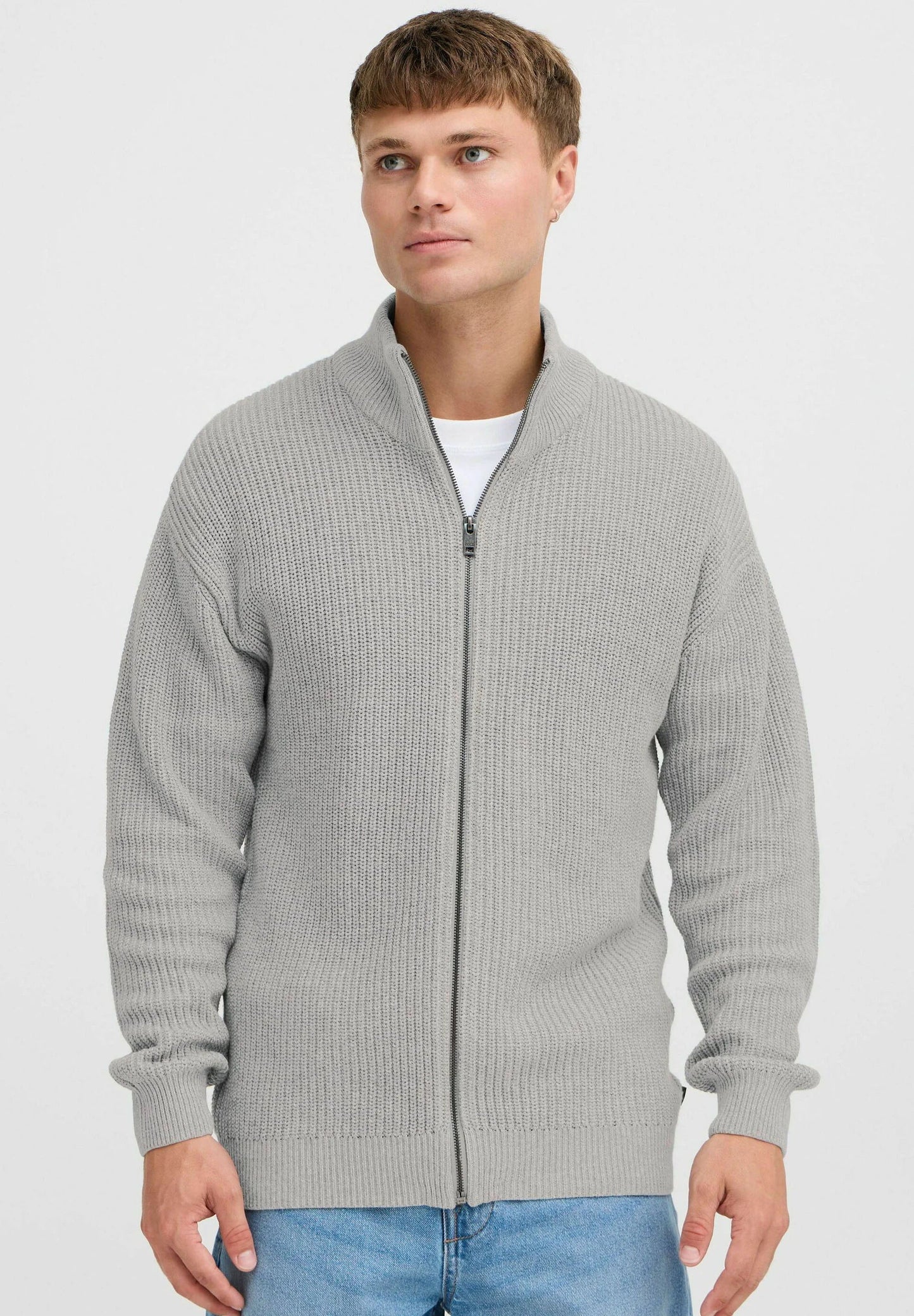 Men's High Neck Zip-Up Jumper - Grey