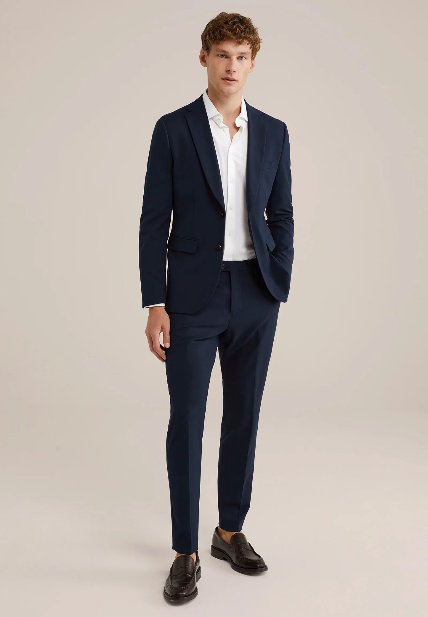 Regular Fit Tailored Trousers - Navy Blue
