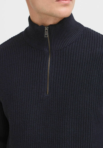 Men's Troyer Neck Jumper with Zipper - Navy Blue