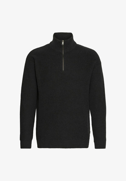 Men's Troyer Neck Jumper with Zip - Black