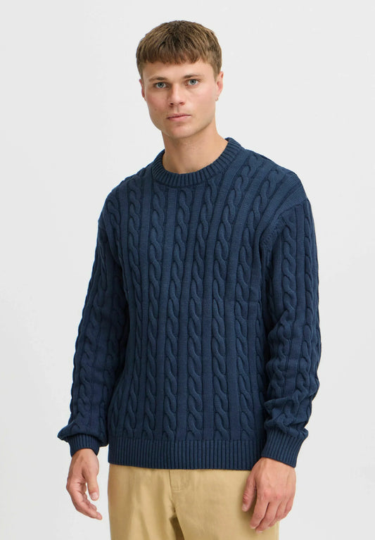Textured Jumper with Round Neck - Navy Blue