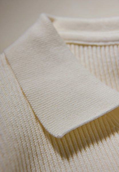 Men's Textured Long Sleeve Polo Shirt - Off White