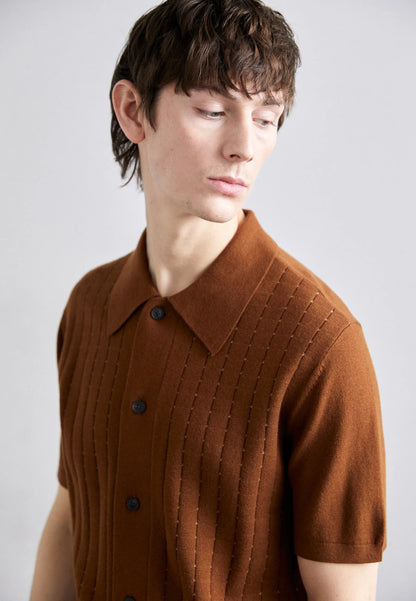 Ribbed Cotton Polo Shirt - Brown