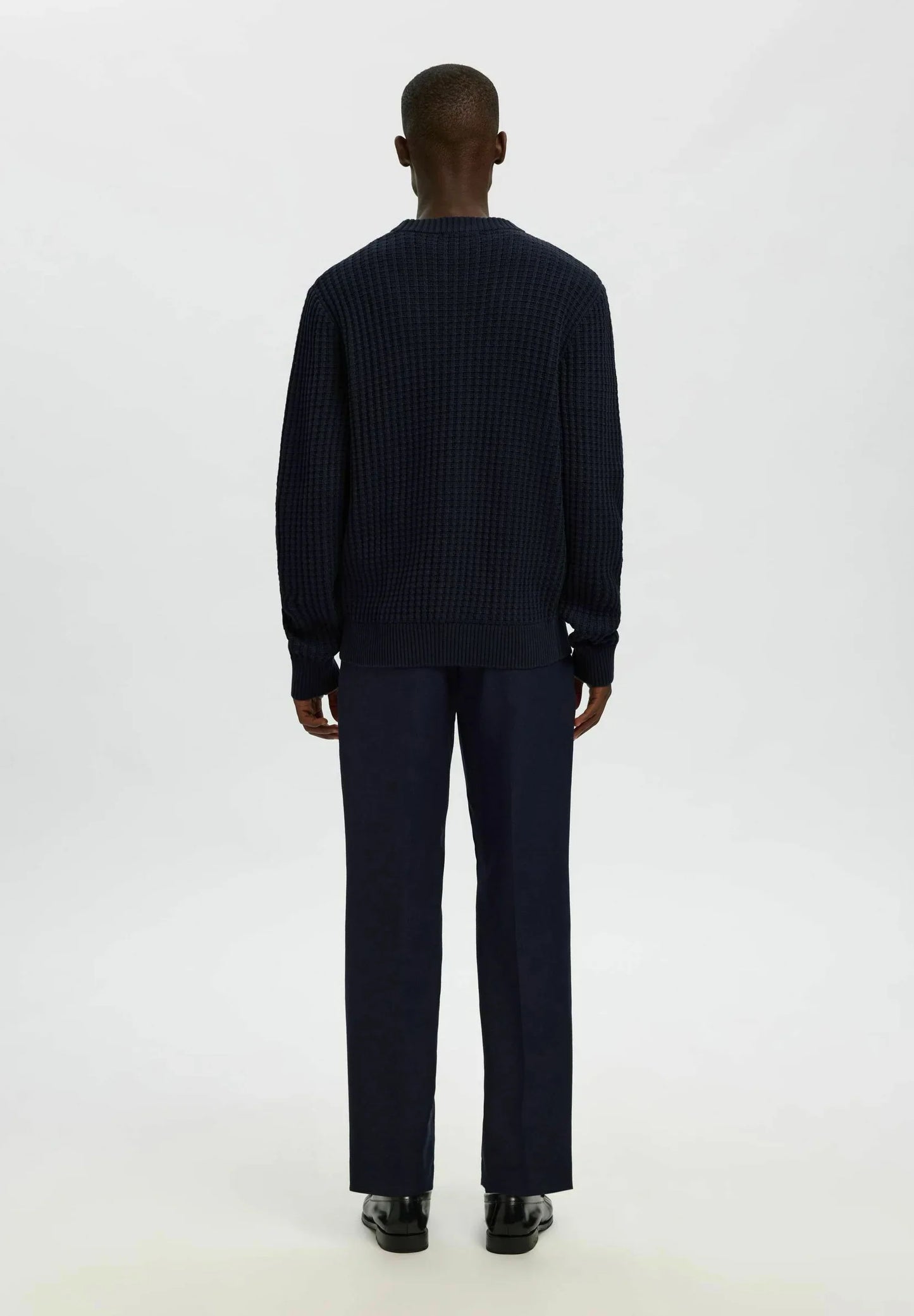 Men's Textured Crew Neck Jumper - Navy Blue