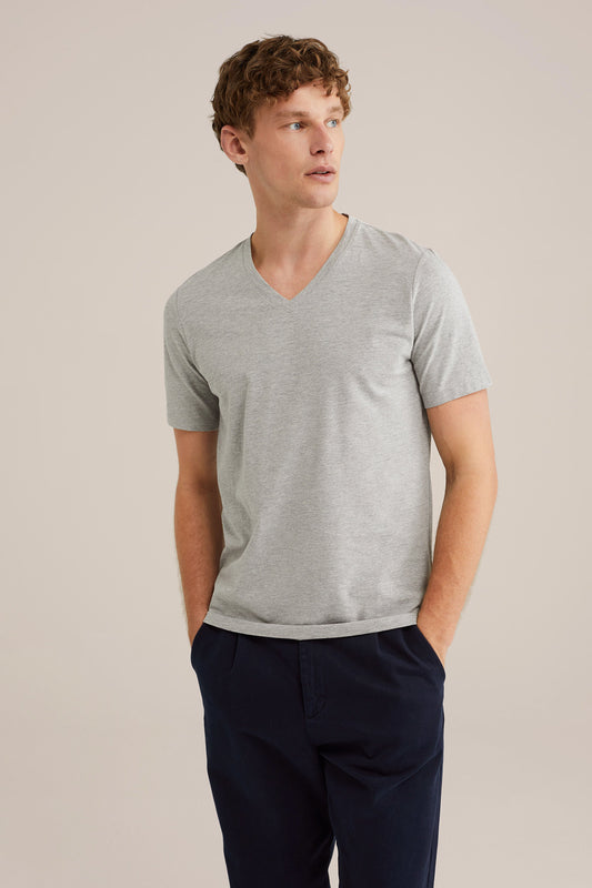 Basic Regular Fit T-Shirt with V-Neck - Grey