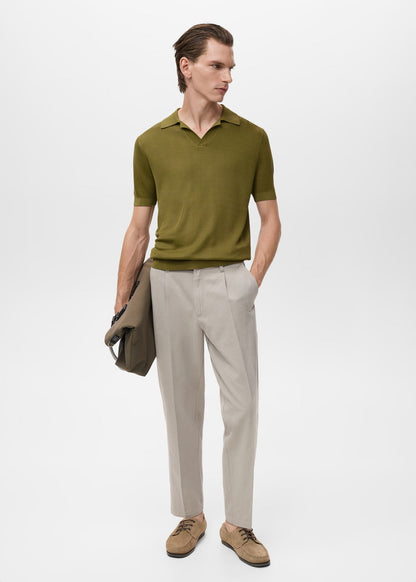 Textured Knit Polo Shirt - Green