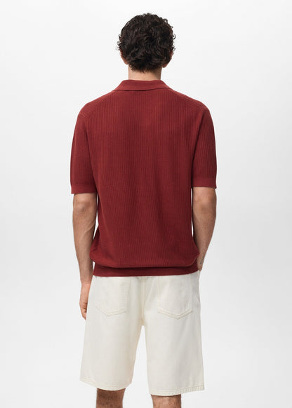 Textured Knit Polo Shirt - Red