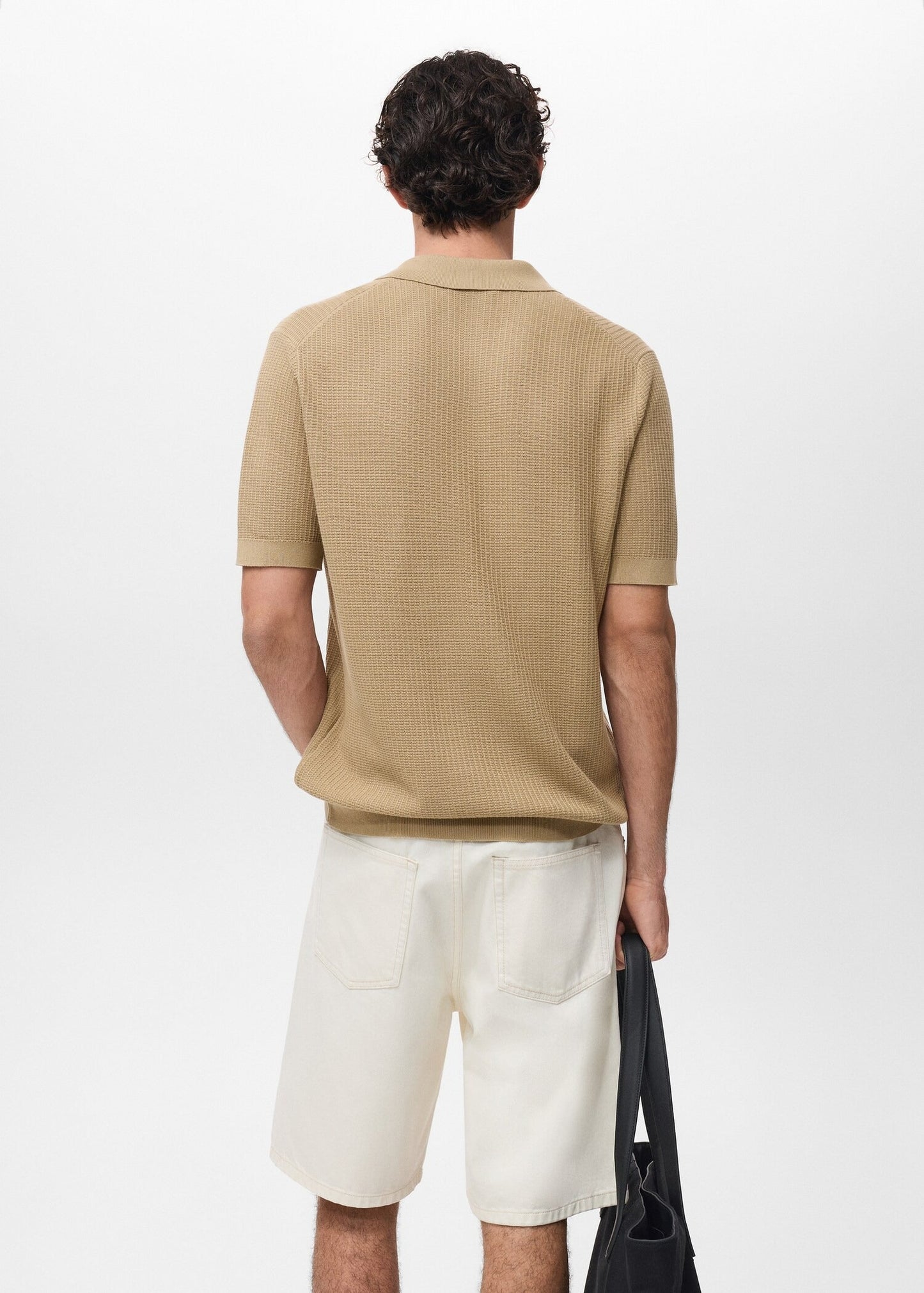 Textured Knit Polo Shirt - Beige