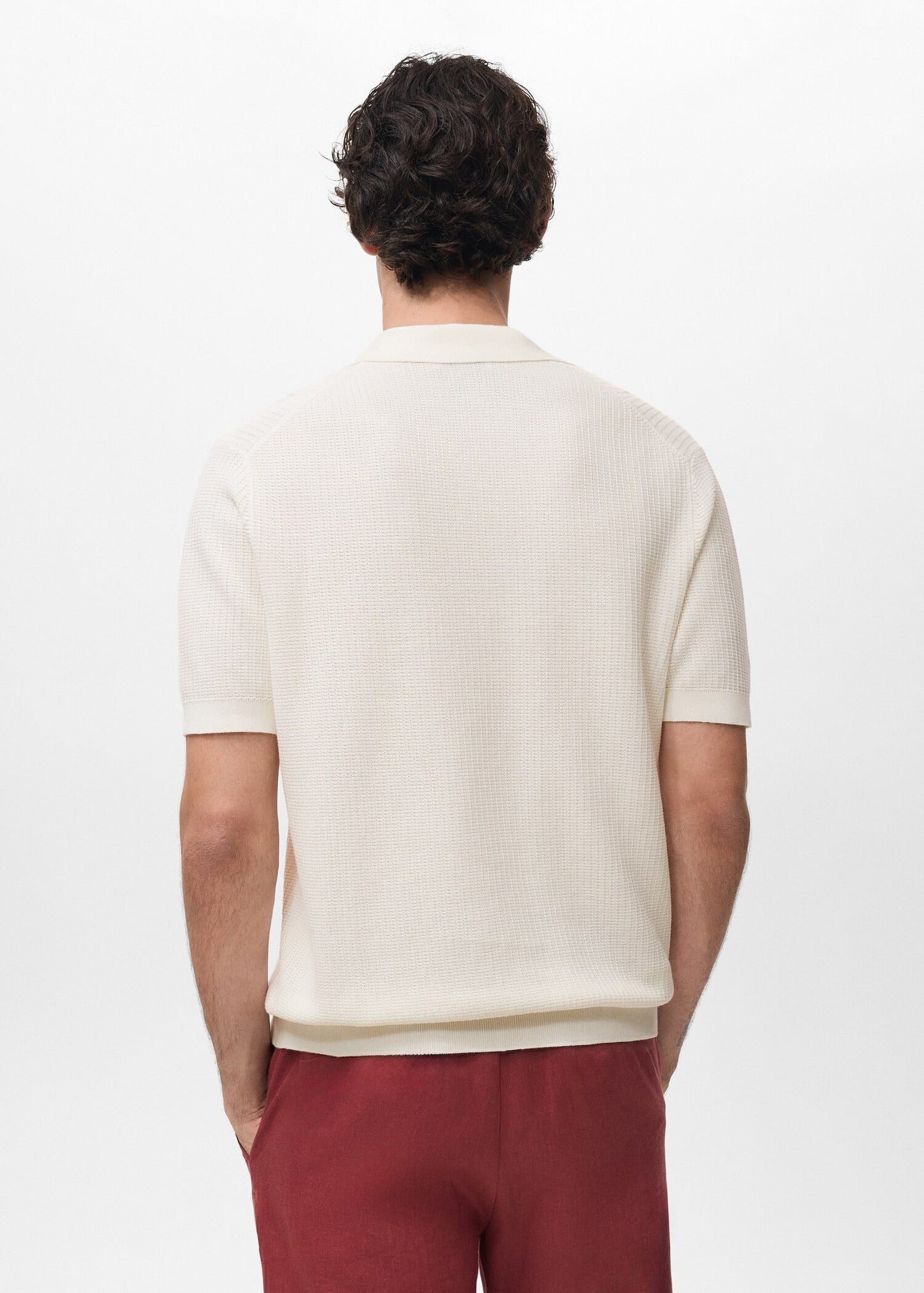 Textured Knit Polo Shirt - White