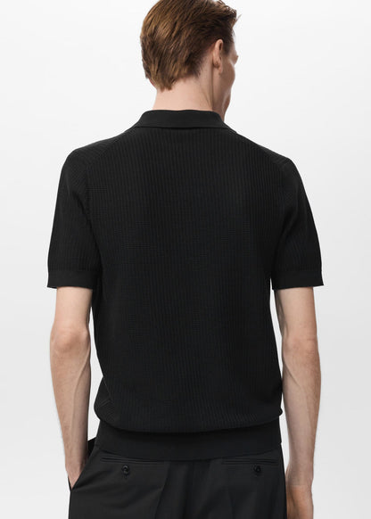 Textured Knit Polo Shirt - Black
